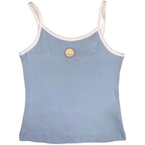 Lazy Oaf Pastel Blue Smile Embroidered Tank Top